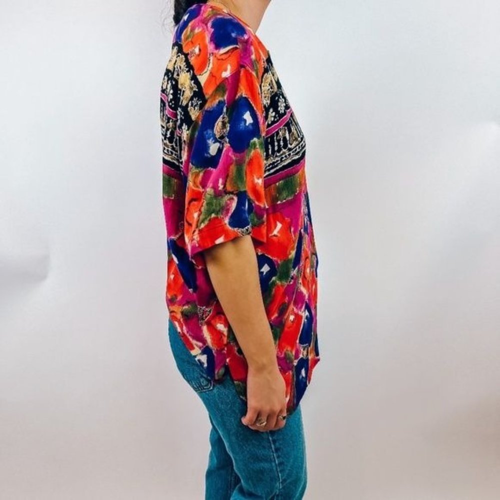 Vintage Funky Mix Print Colorful Top with Funky Buttons - Picture 5 of 8